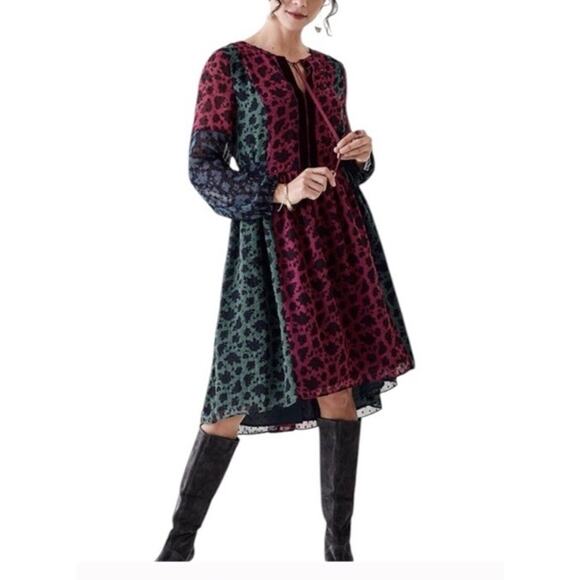 Matilda Jane Dress Womens XL Multicolor Floral Long Sleeve Hi-Low Hem Swiss Dot - Picture 2 of 10